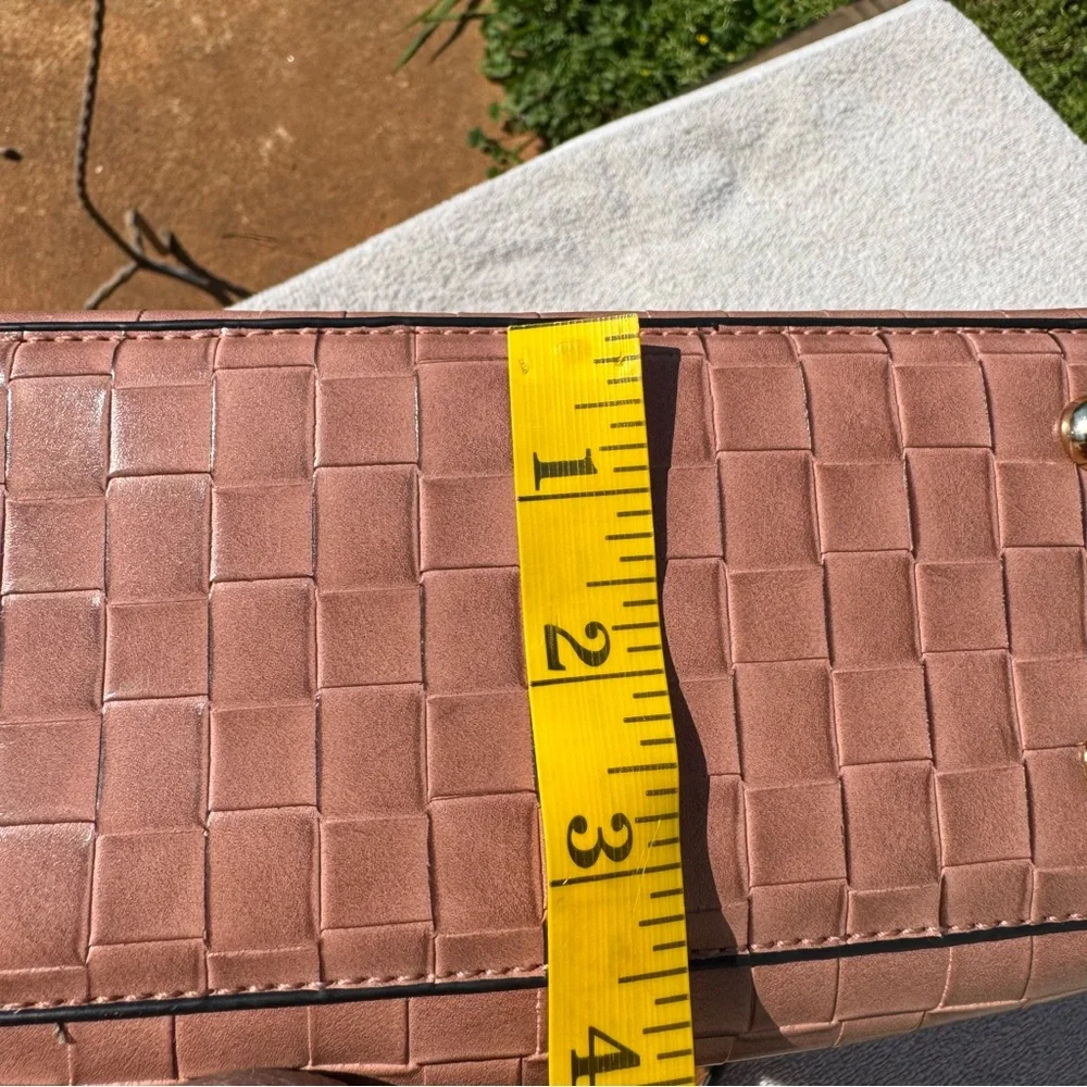 JEN & CO Woven Textured Tote Bag Pink Brown Crossbody Vegan Leather